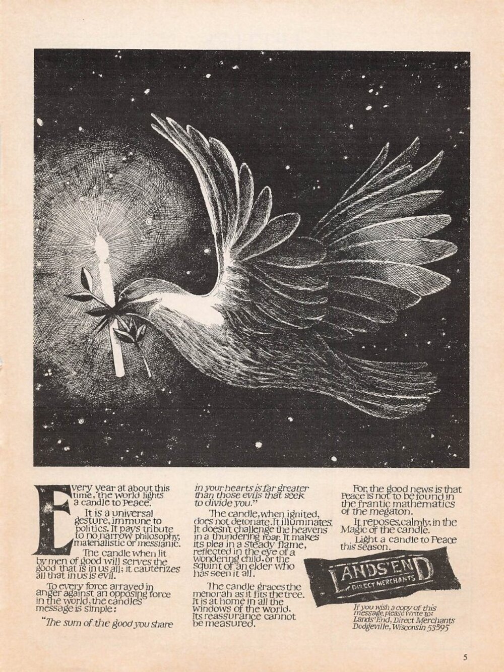 1983 Lands End Christmas Vintage Print Ad Peace Dove Direct Merchant Clothing